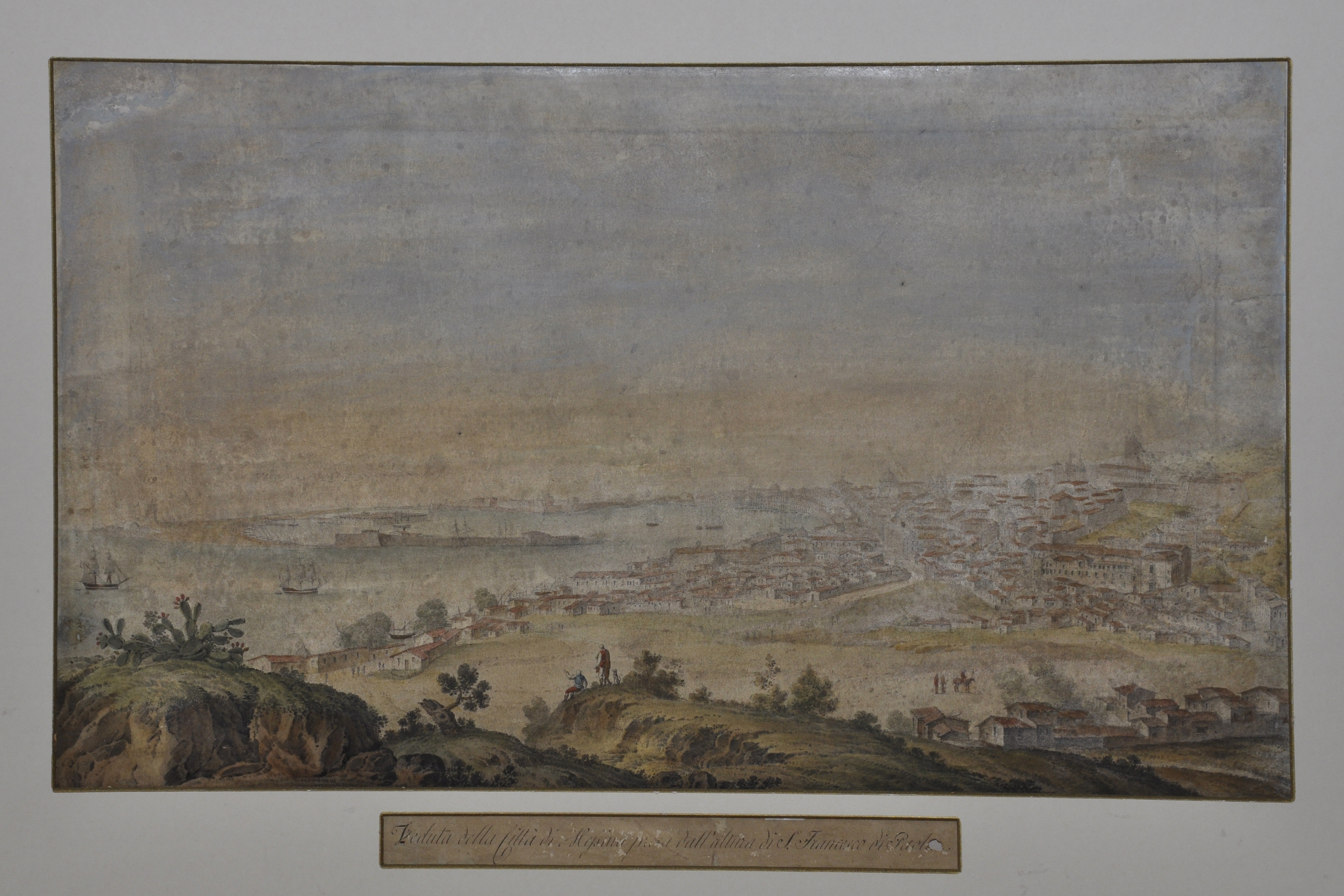 Ignoto, Veduta della Città di Messina presa dall’altura di S. Francesco di Paola, acquerello, sec. XIX