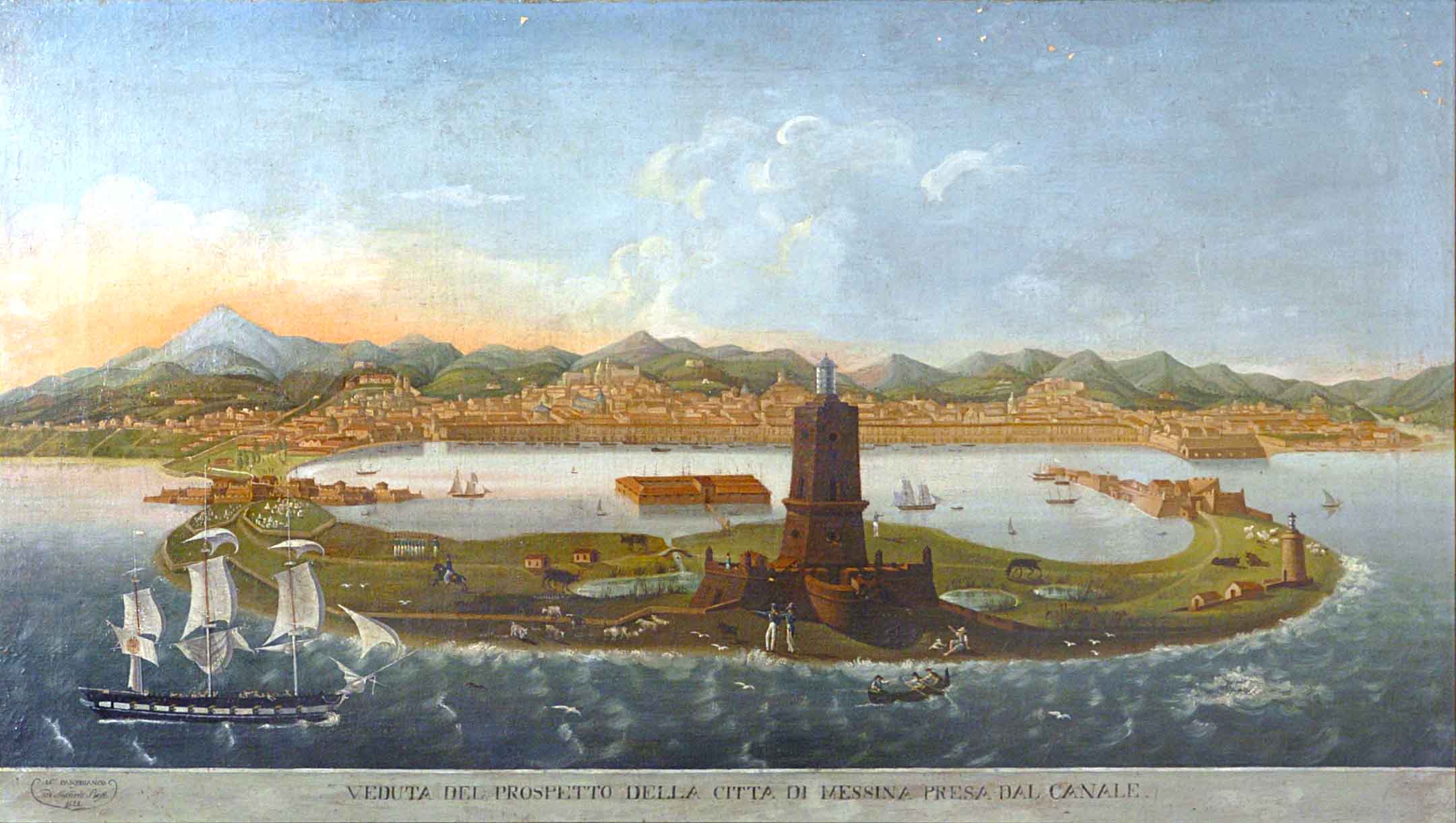 Michele Panebianco, Veduta del prospetto della città di Messina presa dal Canale, olio su tela, 1825