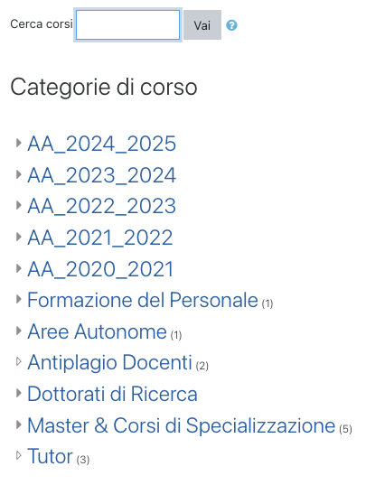 e-learning moodle Screenshot cerca corsi